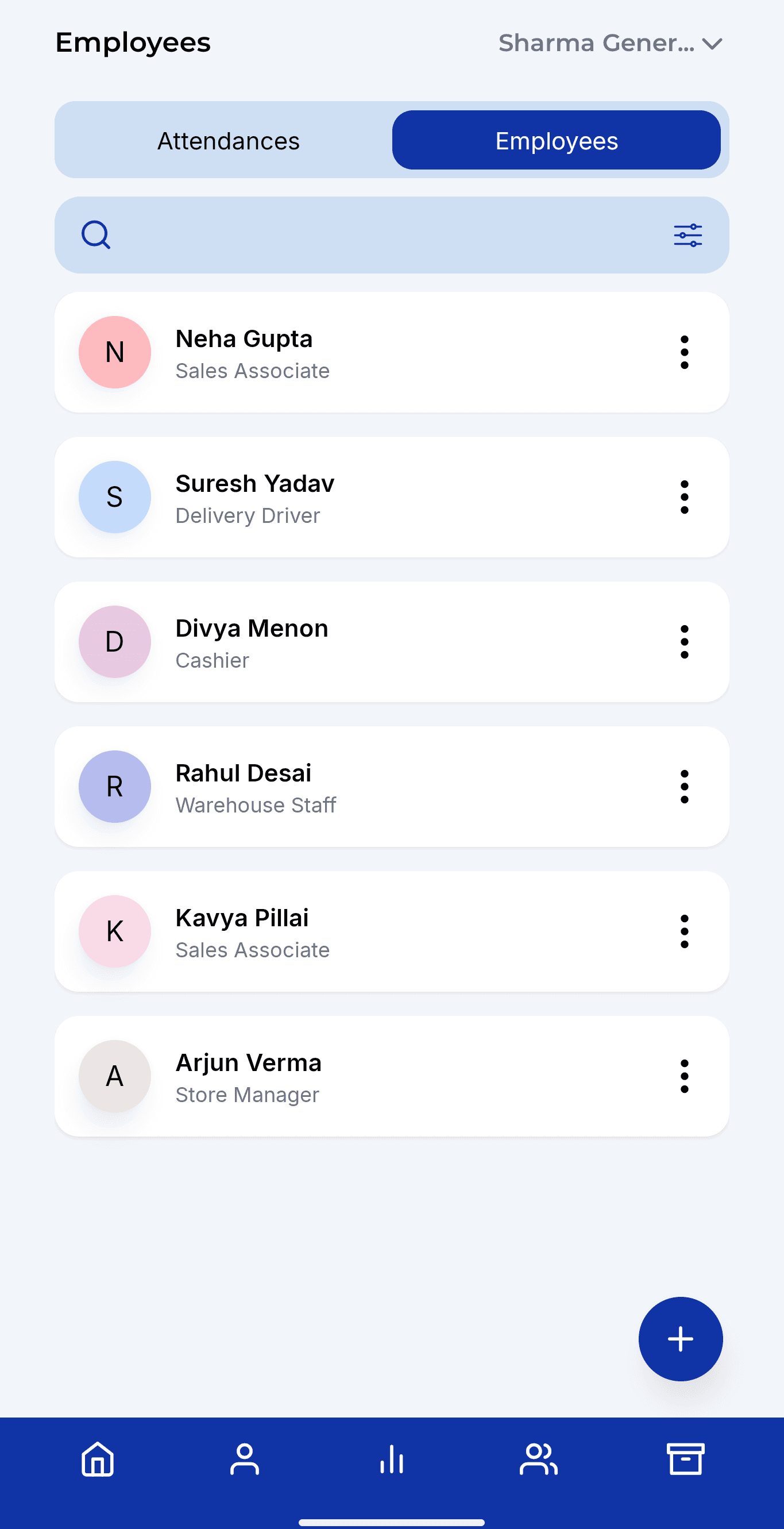 Employees list in ManageU