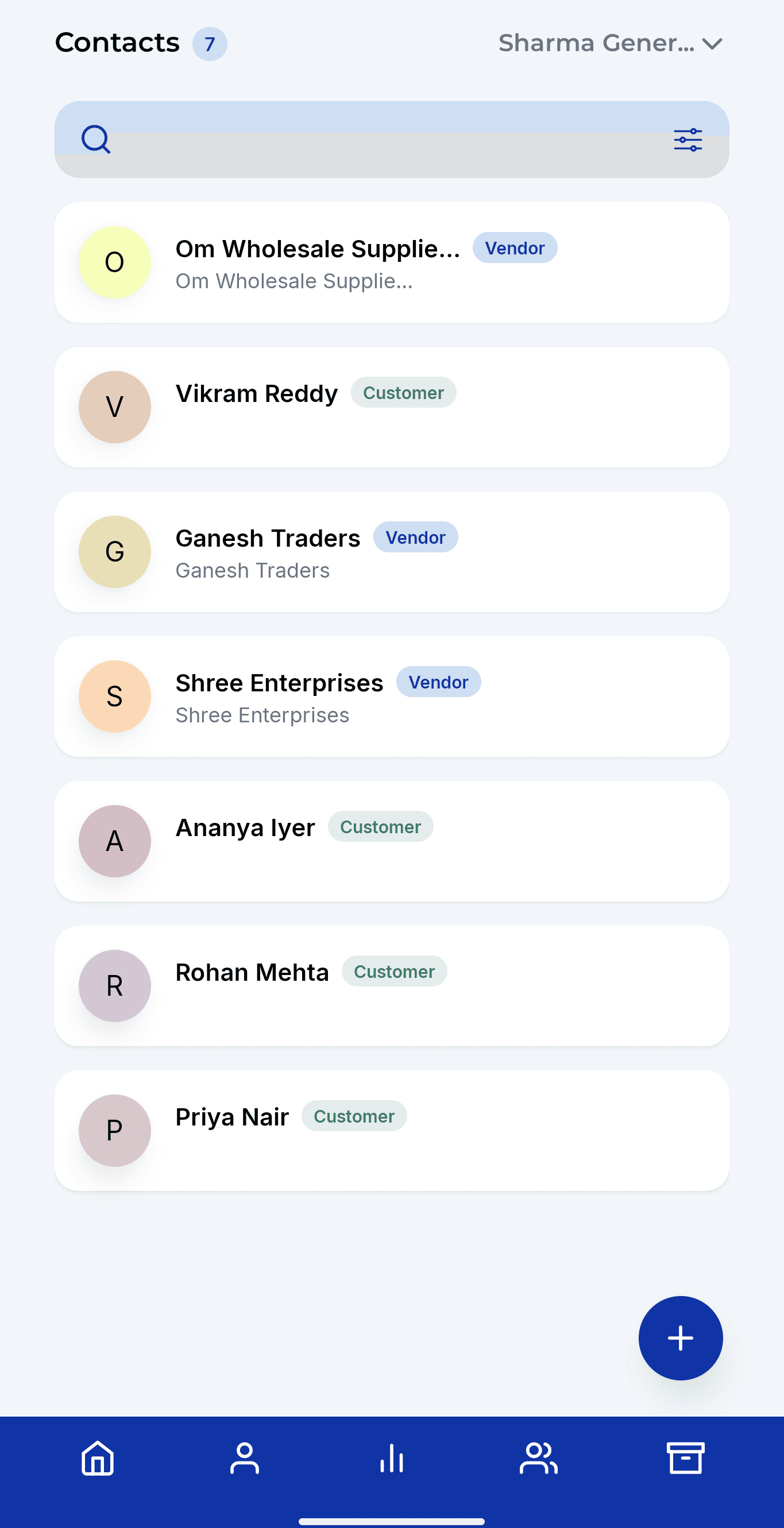 Contacts list in ManageU